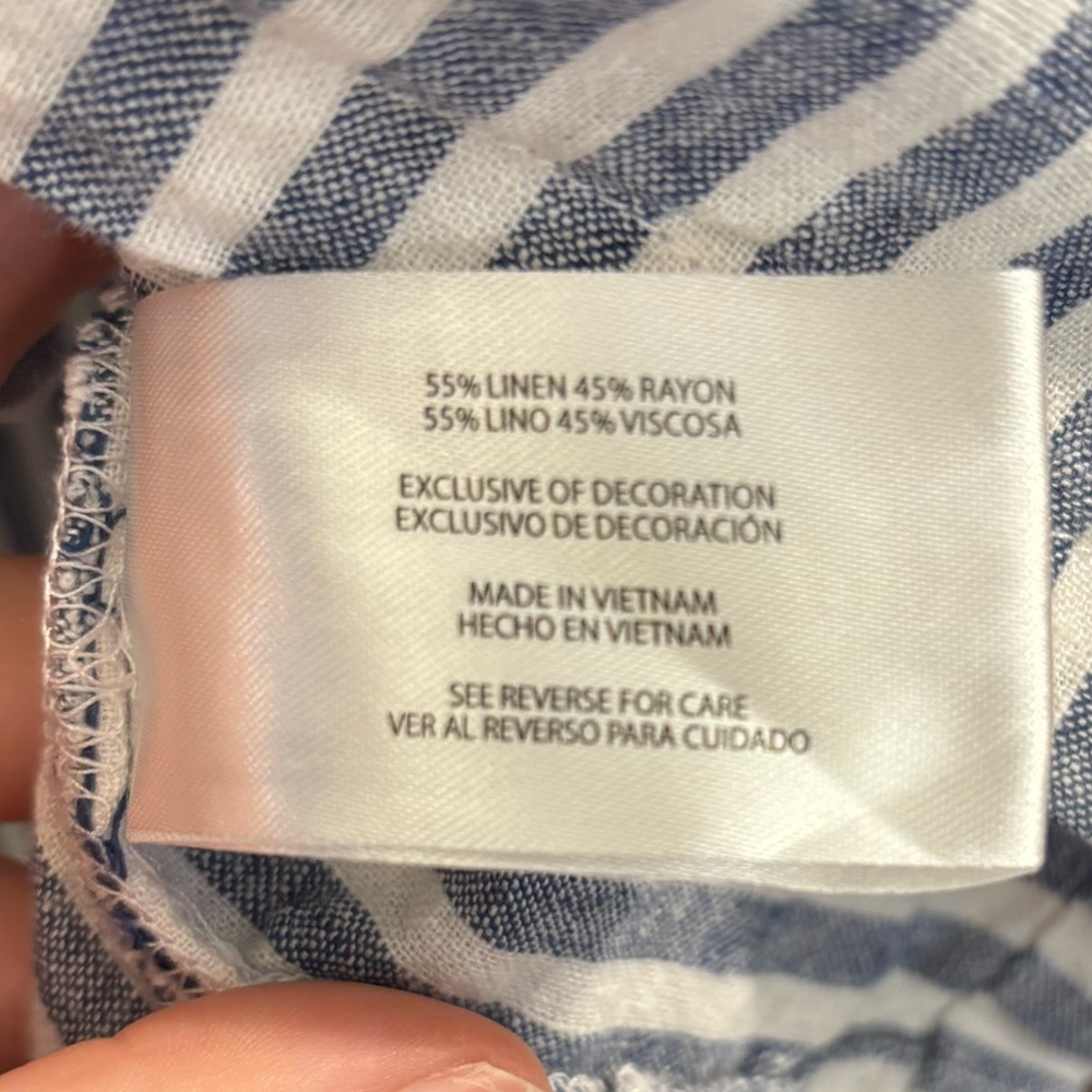 Orvis blue & white striped cap sleeve button up linen blend top - Picture 4 of 4